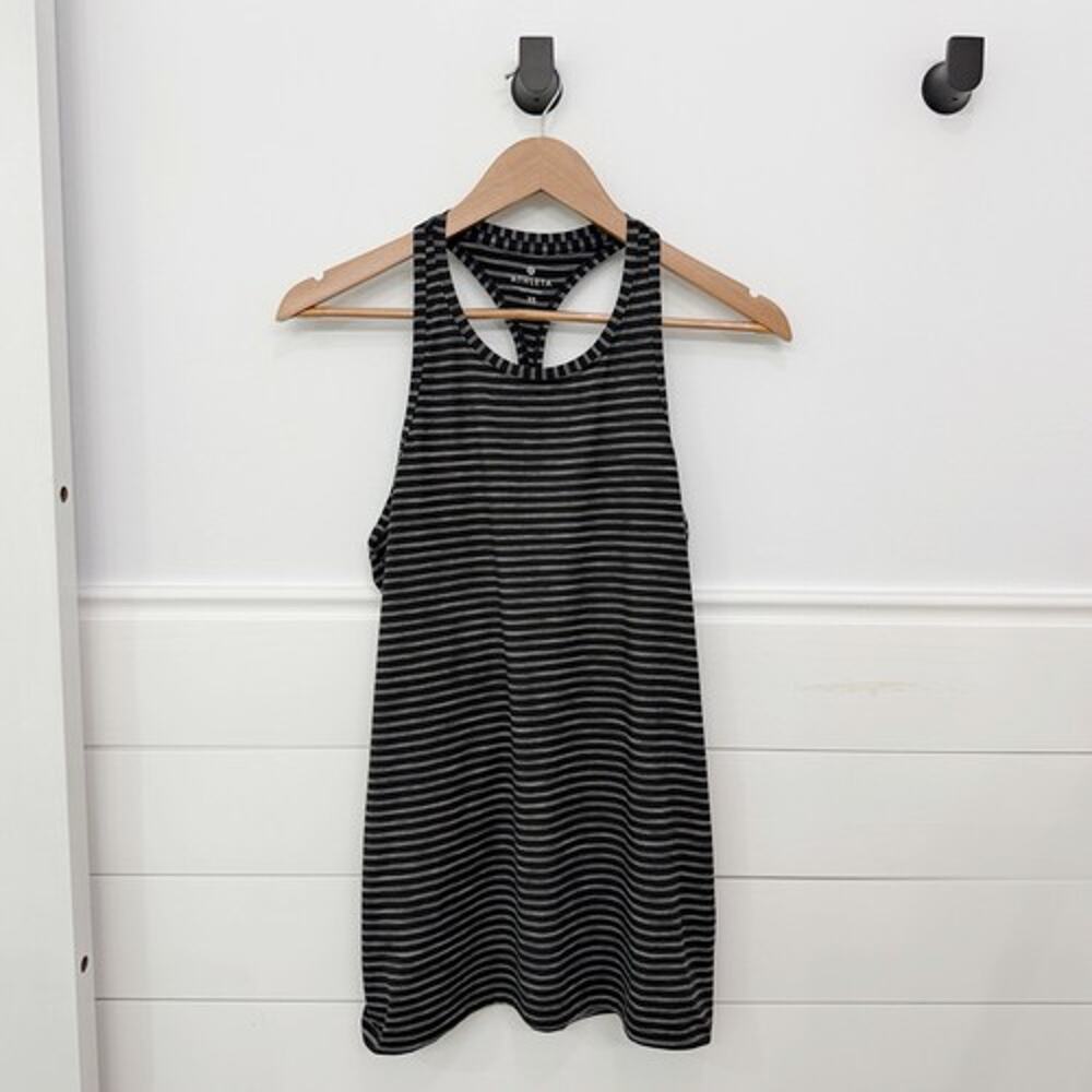 Athleta Women's XS Black/Gray Striped Racerback Tank Scoop Neck Stretch XS